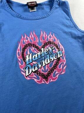 Vintage Y2K Harley Davidson Tank Blue Pink Rhinestone Logo Biker Babe Grunge S